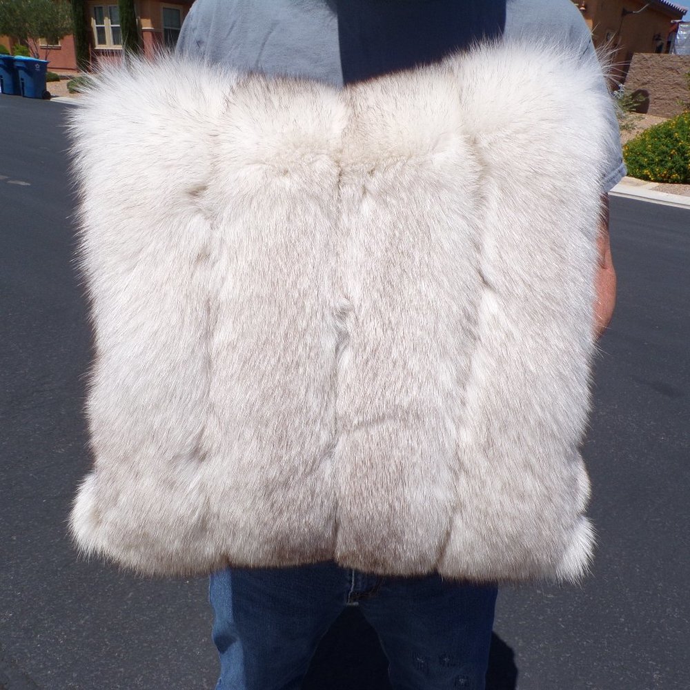 real BLUE FOX FUR throw pillow (cover only), 16"x16", ivory fur w gray tips